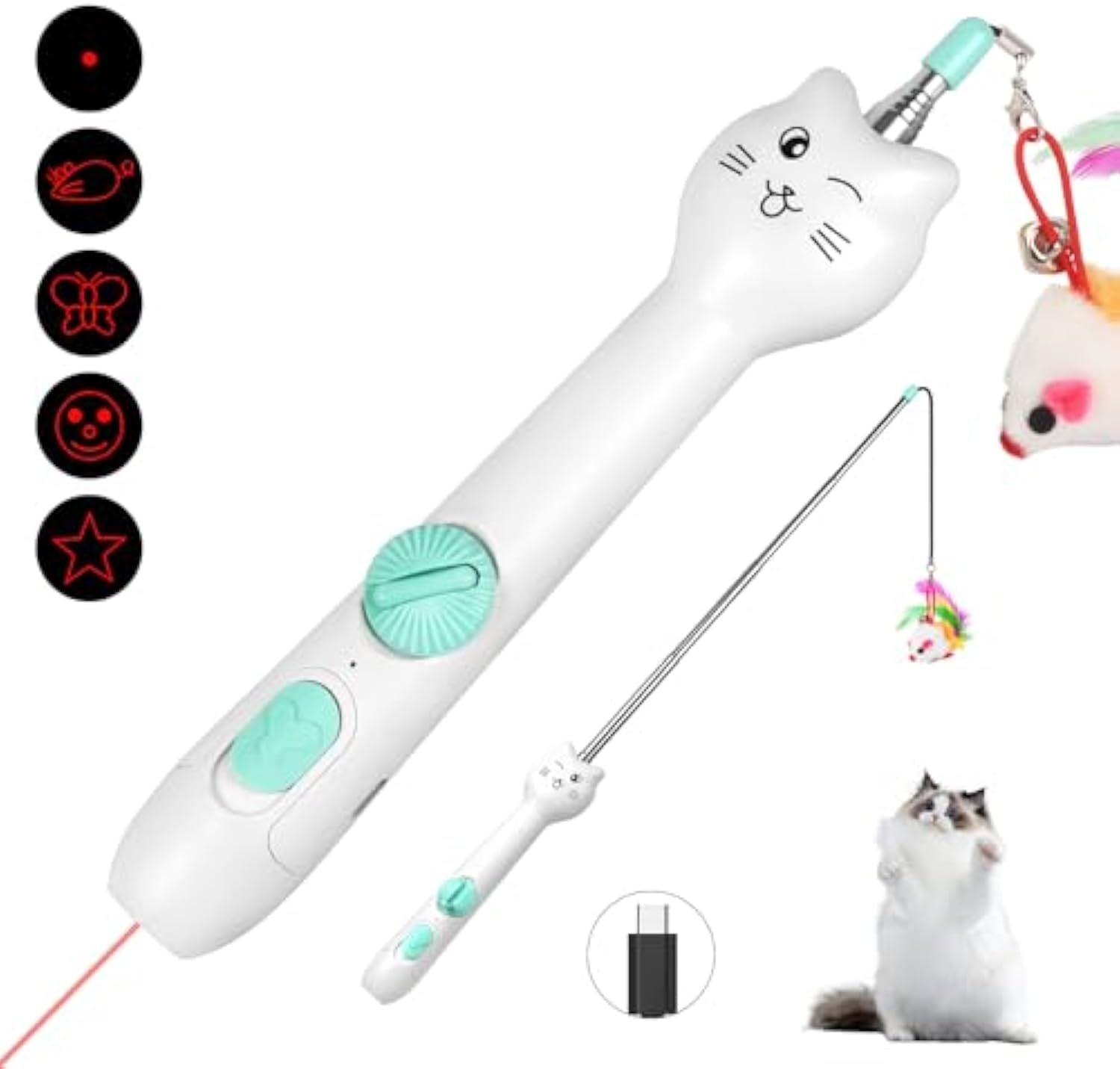 2-in-1 Cat Wand: Laser + Feather Playtime